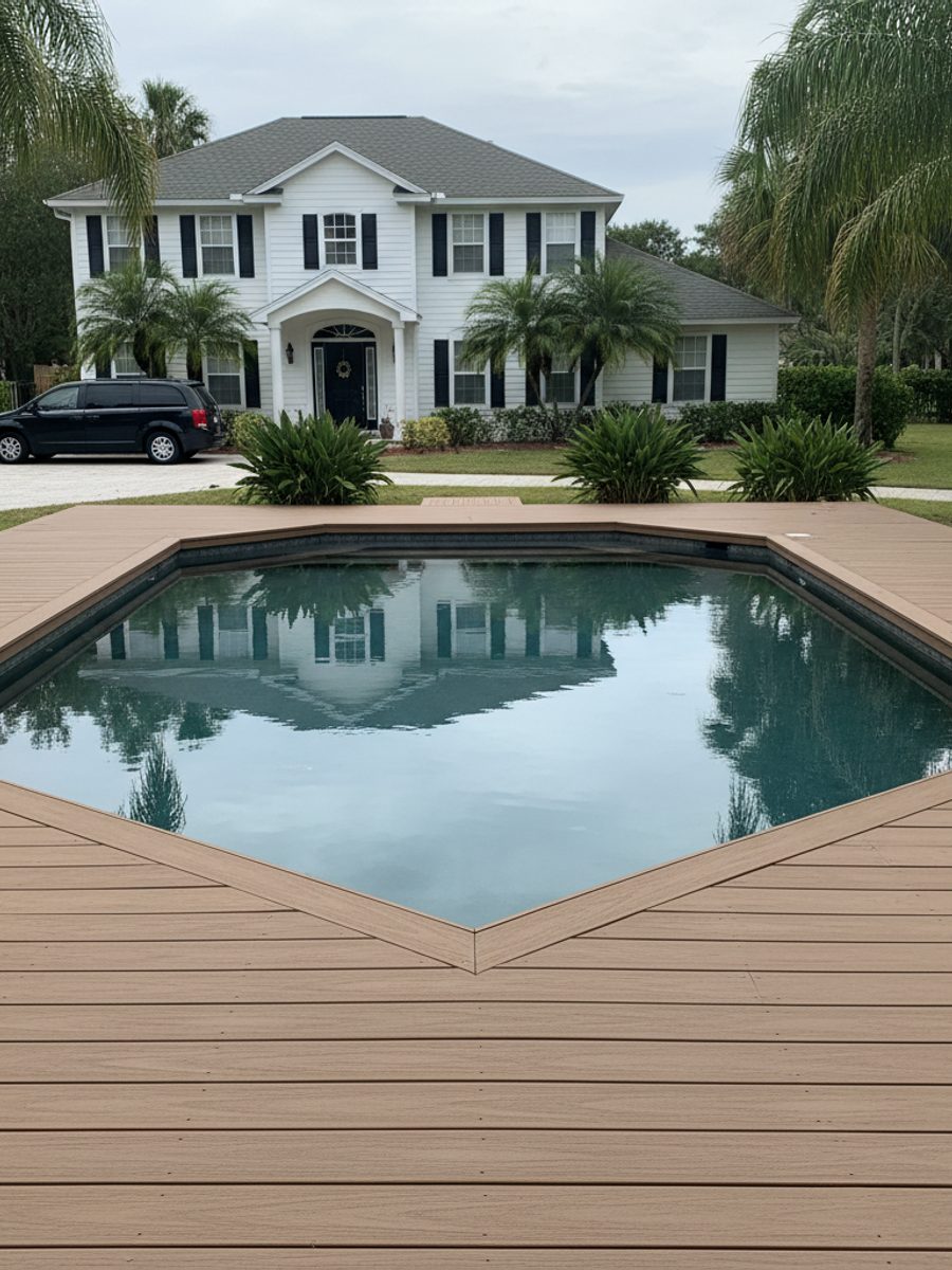 Custom Deck Design completed by Pioneer Deck Co in Zephyrhills, FL